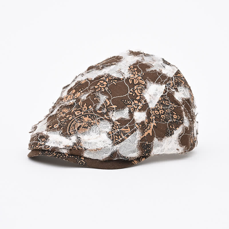 Retro Aged Perforated Mesh Fabric Beret Hat