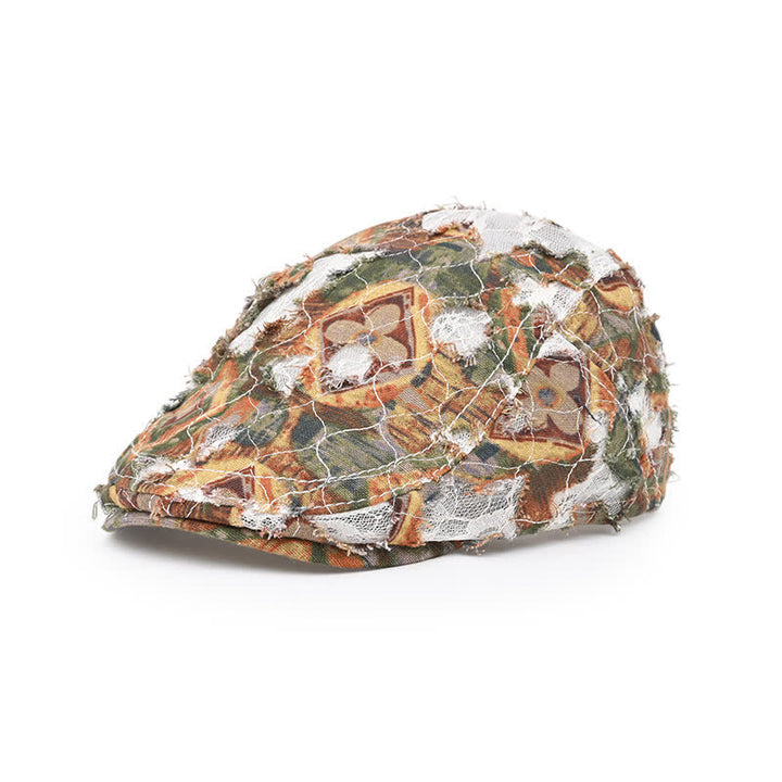 Retro Aged Perforated Mesh Fabric Beret Hat
