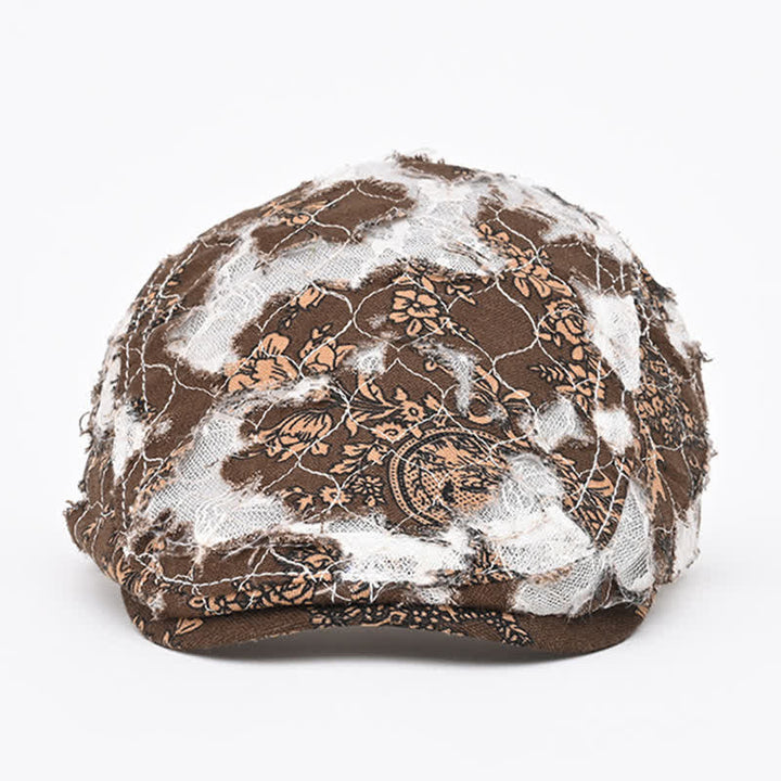 Retro Aged Perforated Mesh Fabric Beret Hat