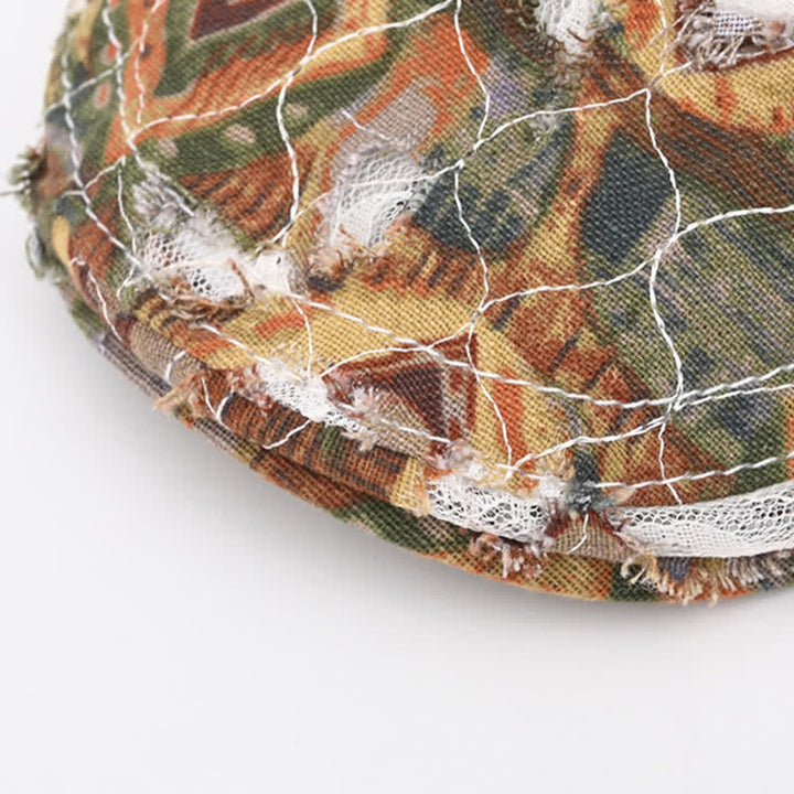 Retro Aged Perforated Mesh Fabric Beret Hat