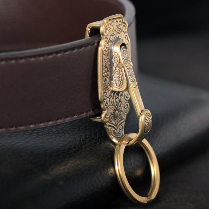 Vintage Pattern Solid Brass Buckle Hook Belt Clip Keychain - image 5