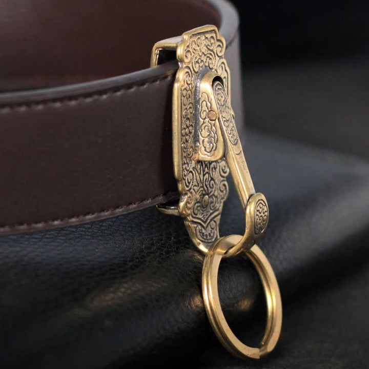 Vintage Pattern Solid Brass Buckle Hook Belt Clip Keychain - image 5