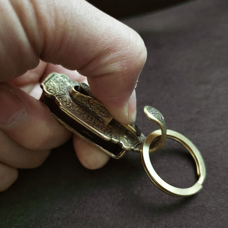 Vintage Pattern Solid Brass Buckle Hook Belt Clip Keychain - image 2