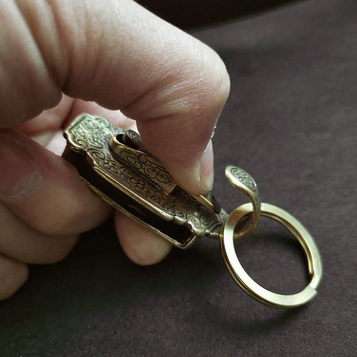 Vintage Pattern Solid Brass Buckle Hook Belt Clip Keychain - image 2