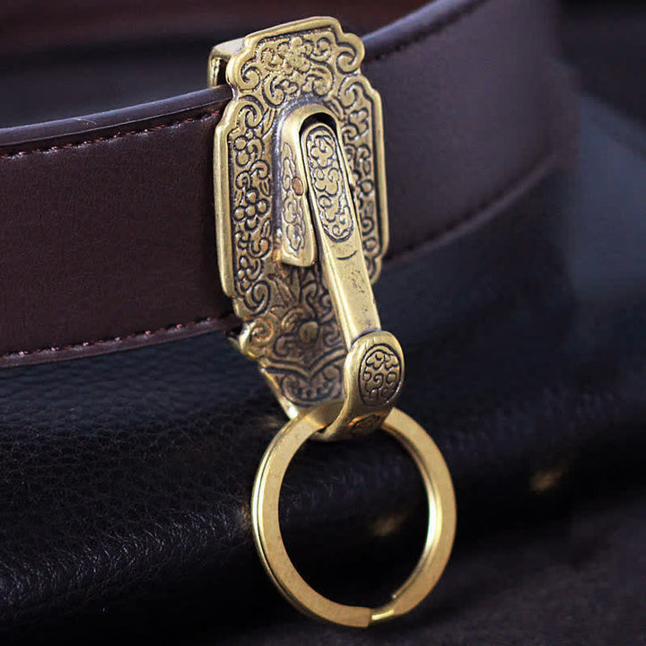 Vintage Pattern Solid Brass Buckle Hook Belt Clip Keychain