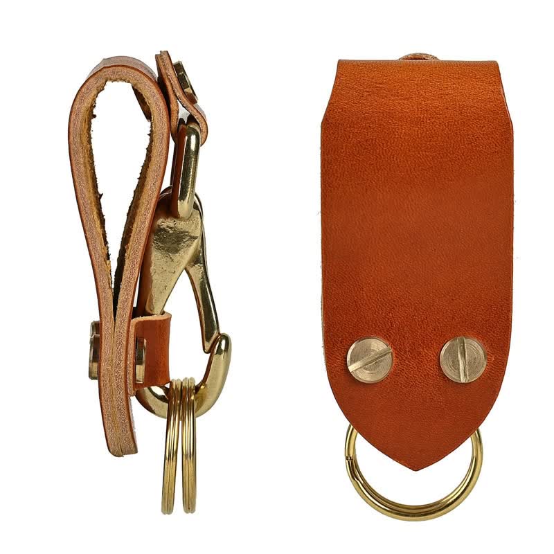 Orange Brown Practical  Belt Loop PU Leather Keychain - image 1