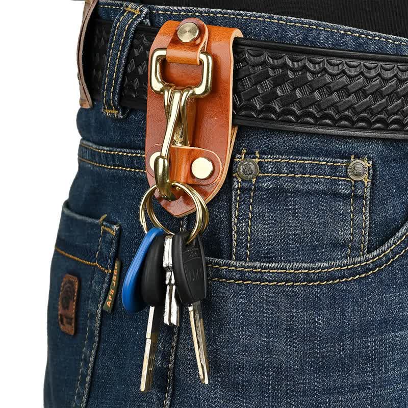 Orange Brown Practical  Belt Loop PU Leather Keychain - Orange Brown - image 0