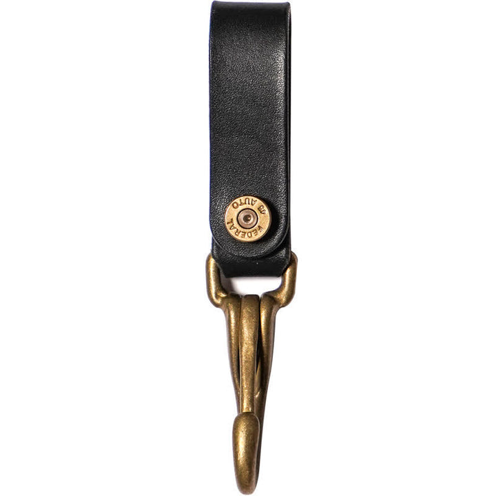 Waist Hanging Retro Genuine Leather Belt Loop Keychain - Black - image 2