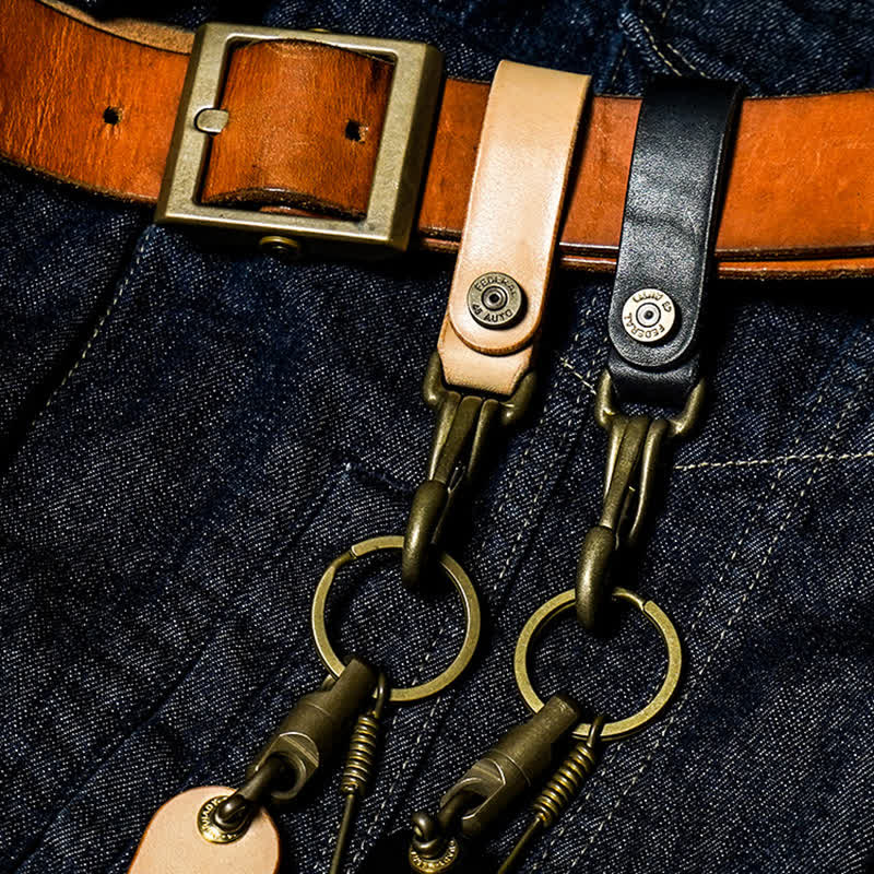 Waist Hanging Retro Genuine Leather Belt Loop Keychain