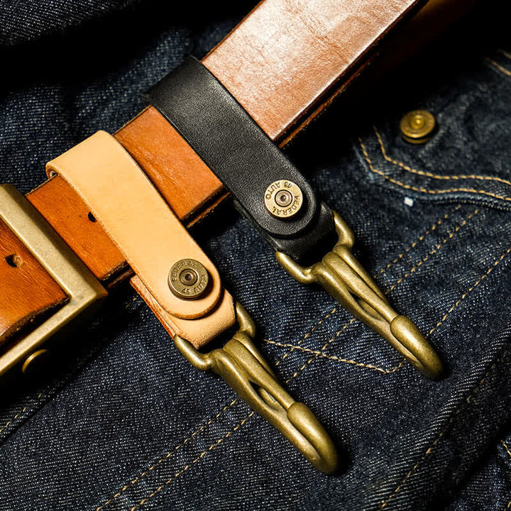 Waist Hanging Retro Genuine Leather Belt Loop Keychain - image 0