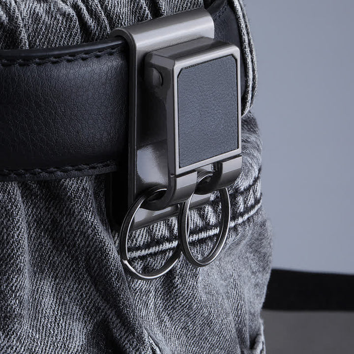 Heavy Duty Double Rings Metal Belt Loop Keychain - Black - image 0