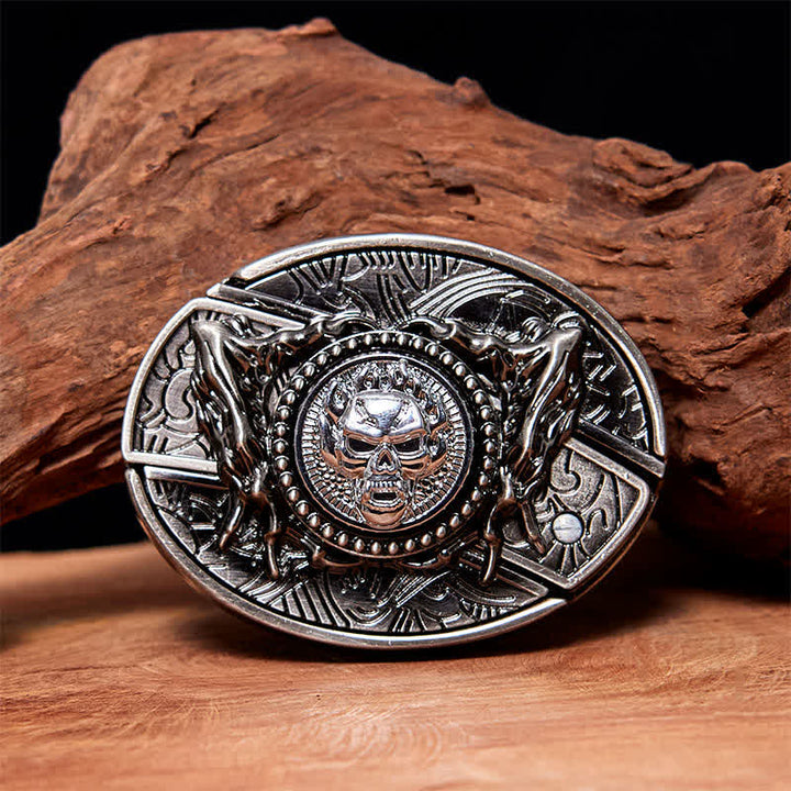 Men's DIY Rotating Skull Hidden Folding Knife Leather Belt - Rotating Skull - Without Belt - Not Included Belt - image 0