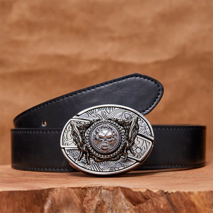 Men's DIY Rotating Skull Hidden Folding Knife Leather Belt - Rotating Skull - Black PU Belt - 42 - image 3