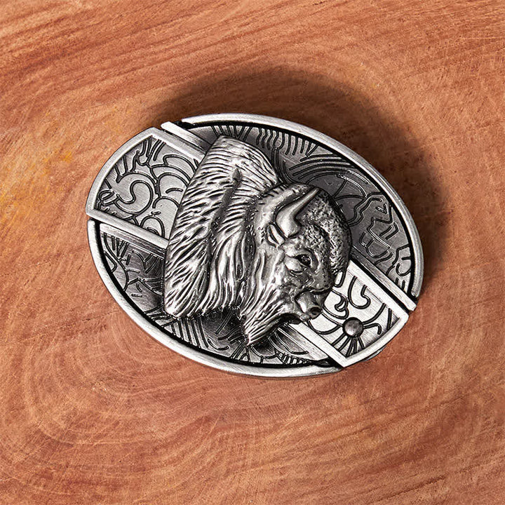 Men's DIY Bison Hidden Folding Knife Leather Belt