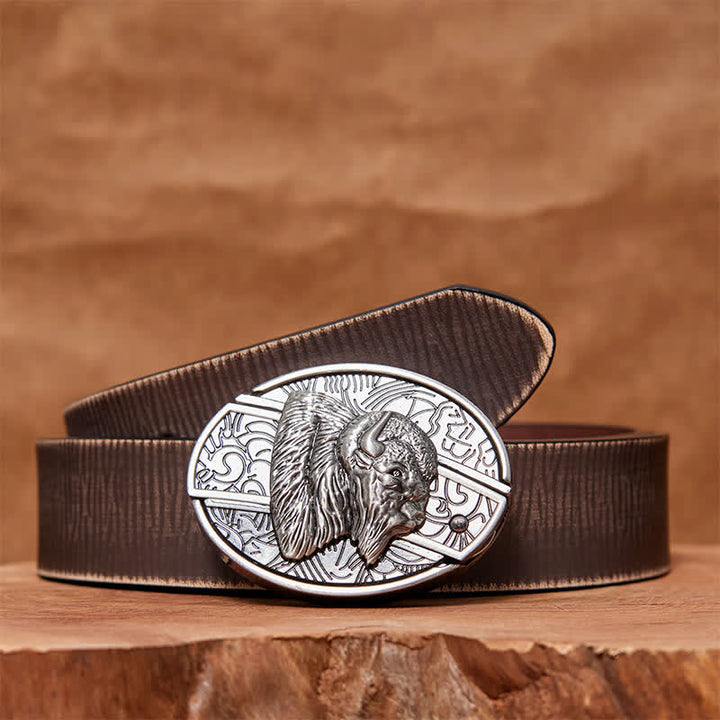 Men's DIY Bison Hidden Folding Knife Leather Belt