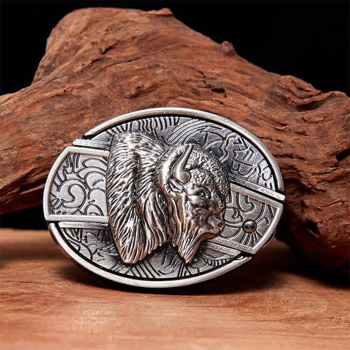 Men's DIY Bison Hidden Folding Knife Leather Belt