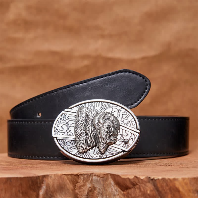 Men's DIY Bison Hidden Folding Knife Leather Belt