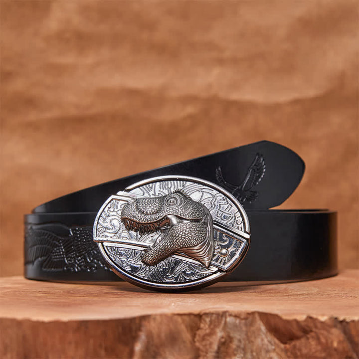 Men's DIY Dinosaur Hidden Folding Knife Leather Belt