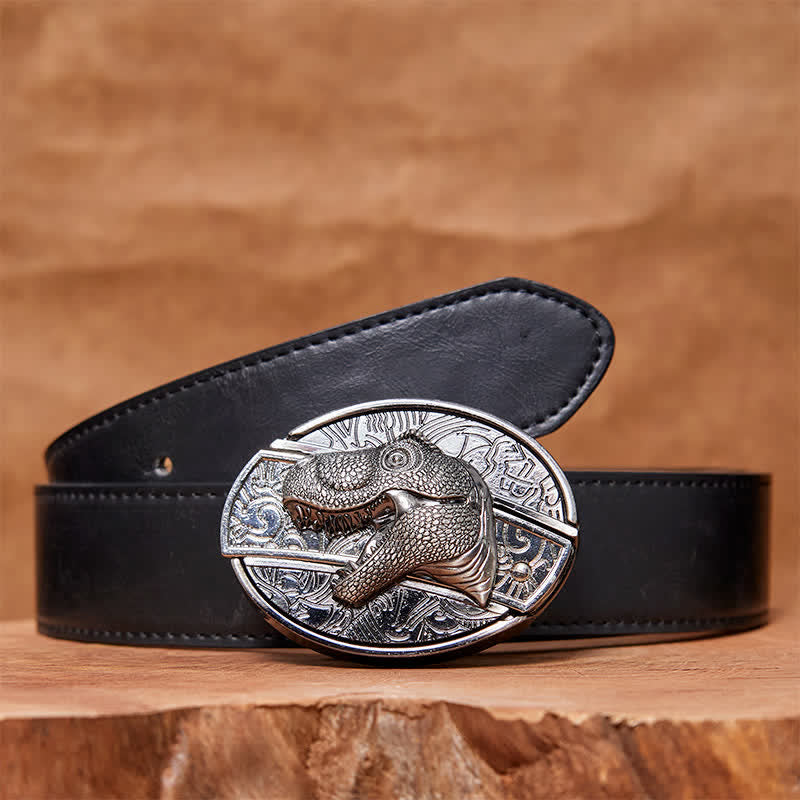 Men's DIY Dinosaur Hidden Folding Knife Leather Belt - Dinosaur - Black PU Belt - 42 - image 4