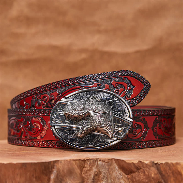 Men's DIY Dinosaur Hidden Folding Knife Leather Belt - Dinosaur - Brown Carved Belt - 42 - image 7
