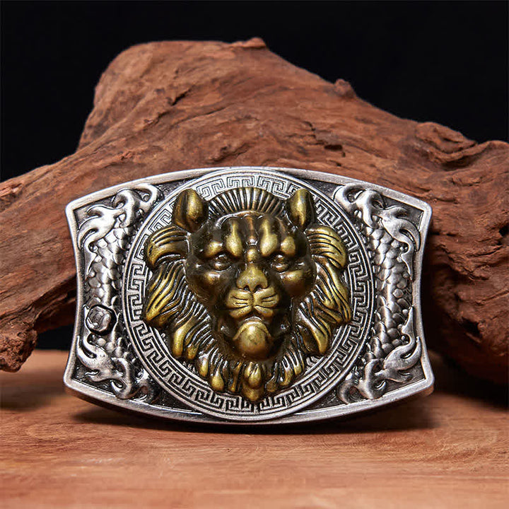 Men's DIY Gold Lion Hidden Folding Knife Leather Belt