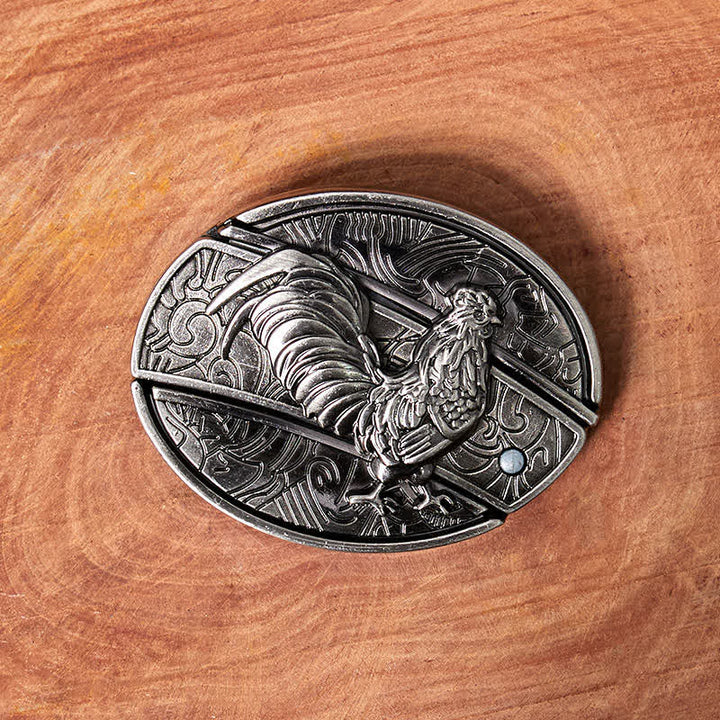 Men's DIY Rooster Hidden Folding Knife Leather Belt