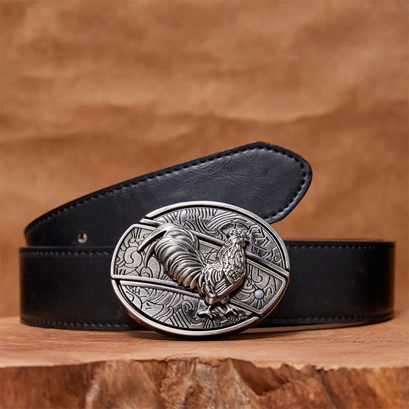 Men's DIY Rooster Hidden Folding Knife Leather Belt