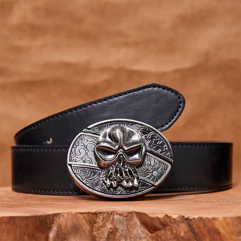 Men's DIY Skull Head Hidden Folding Knife Leather Belt - Skull Head - Black PU Belt - 42 - image 4