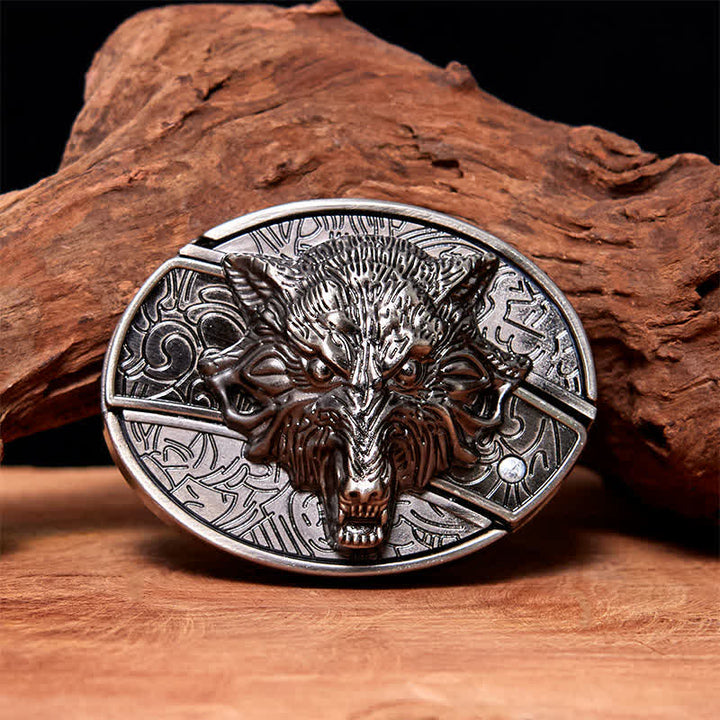 Men's DIY Wolf Head Hidden Folding Knife Leather Belt