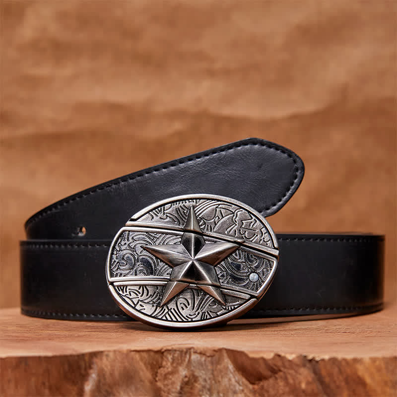 Men's DIY Pentagram Hidden Folding Knife Leather Belt - Pentagram - Black PU Belt - 42 - image 4