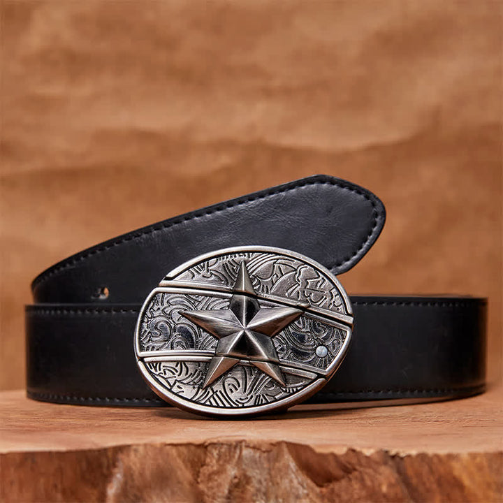 Men's DIY Pentagram Hidden Folding Knife Leather Belt - Pentagram - Black PU Belt - 42 - image 4