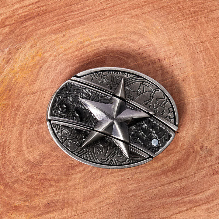 Men's DIY Pentagram Hidden Folding Knife Leather Belt - image 2