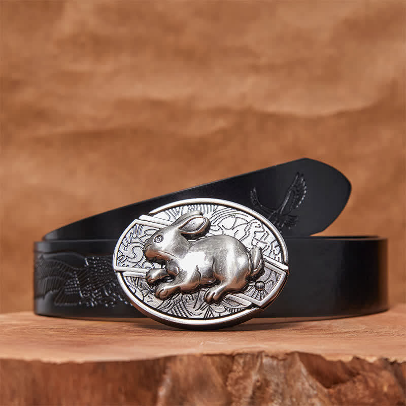 Men's DIY Rabbit Hidden Folding Knife Leather Belt