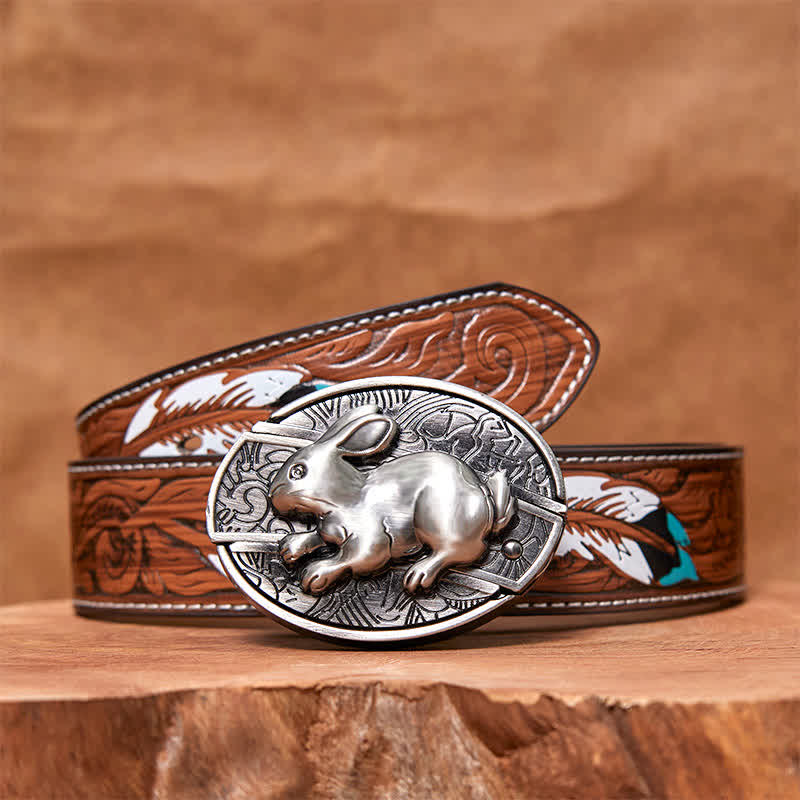 Men's DIY Rabbit Hidden Folding Knife Leather Belt