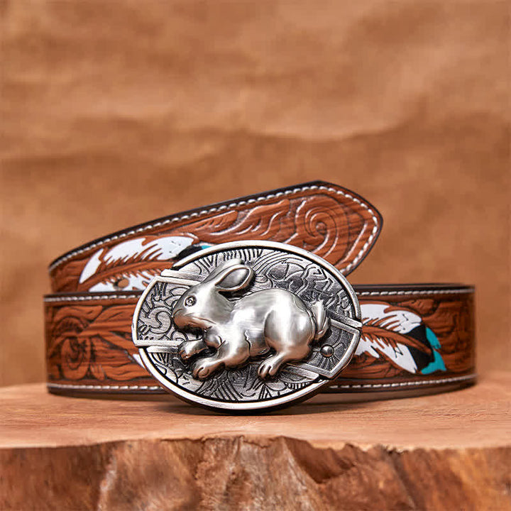 Men's DIY Rabbit Hidden Folding Knife Leather Belt