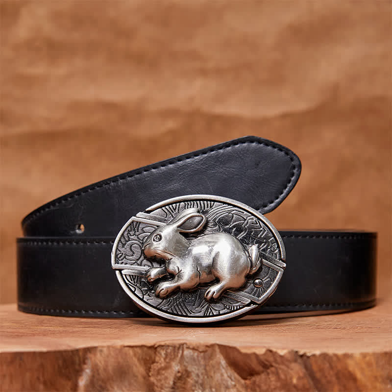 Men's DIY Rabbit Hidden Folding Knife Leather Belt