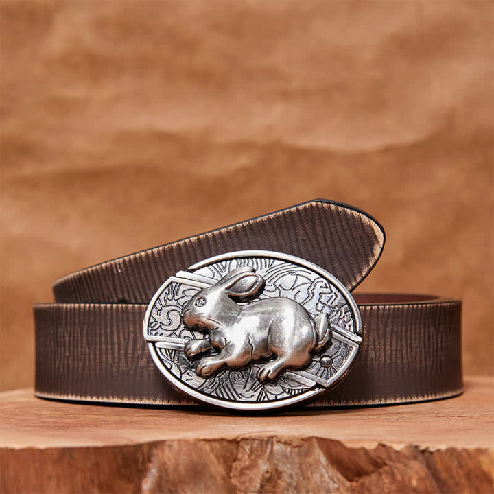 Men's DIY Rabbit Hidden Folding Knife Leather Belt