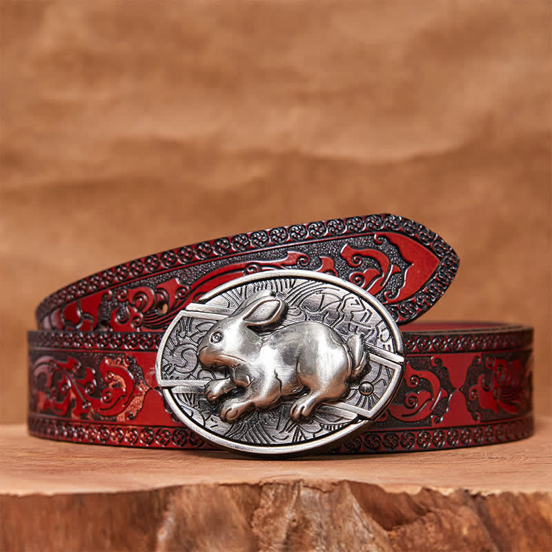 Men's DIY Rabbit Hidden Folding Knife Leather Belt