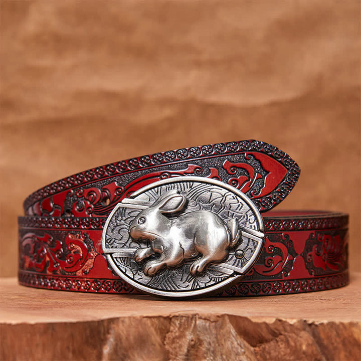 Men's DIY Rabbit Hidden Folding Knife Leather Belt