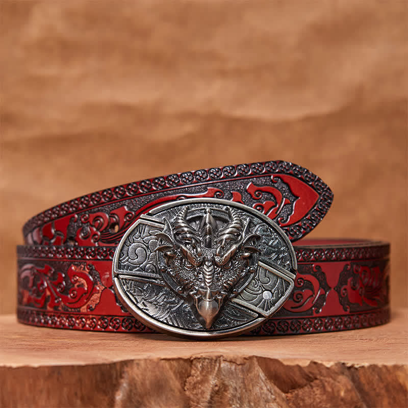 Men's DIY Sharp Dragon Hidden Folding Knife Leather Belt - Sharp Dragon - Brown Carved Belt - 42 - image 4