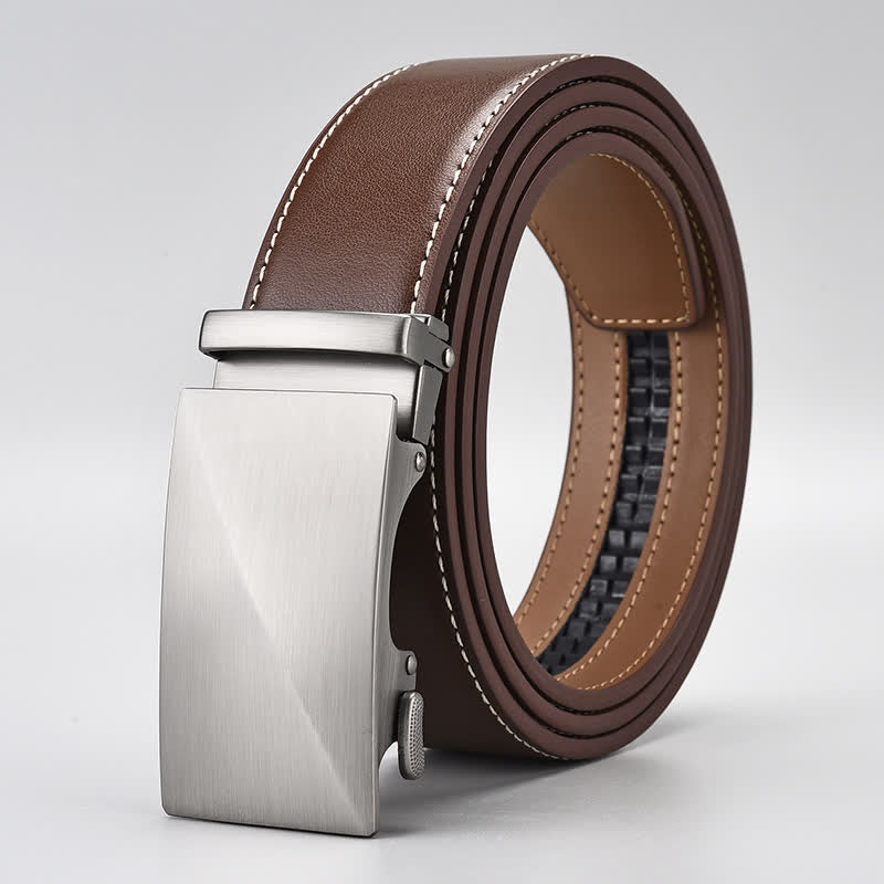 Simple Brown Business Gentleman Automatic Buckle Leather Belt