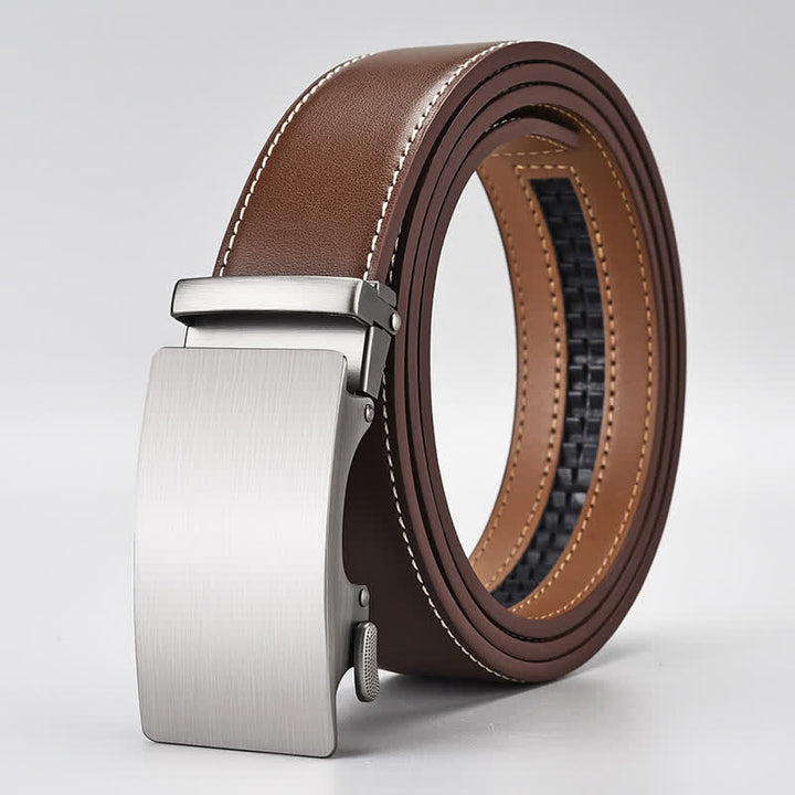 Simple Brown Business Gentleman Automatic Buckle Leather Belt