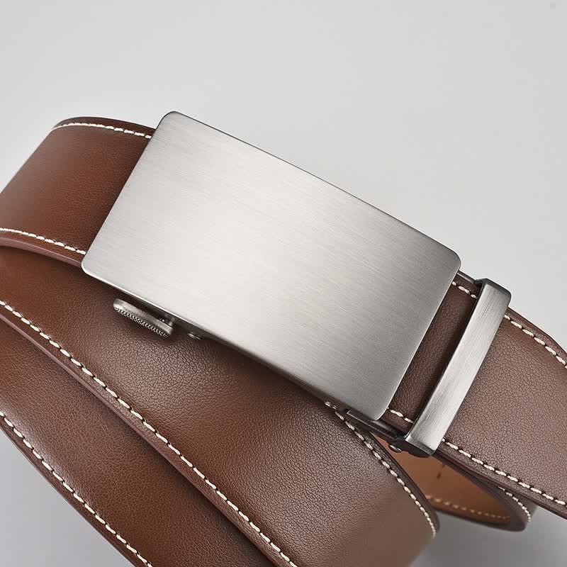 Simple Brown Business Gentleman Automatic Buckle Leather Belt - image 2
