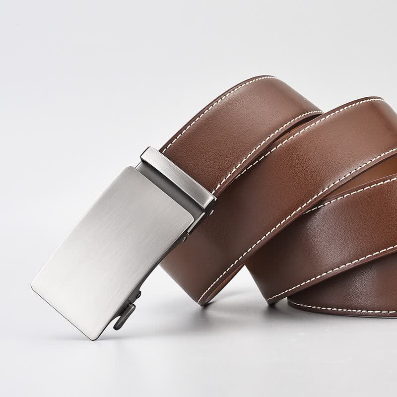 Simple Brown Business Gentleman Automatic Buckle Leather Belt - image 1
