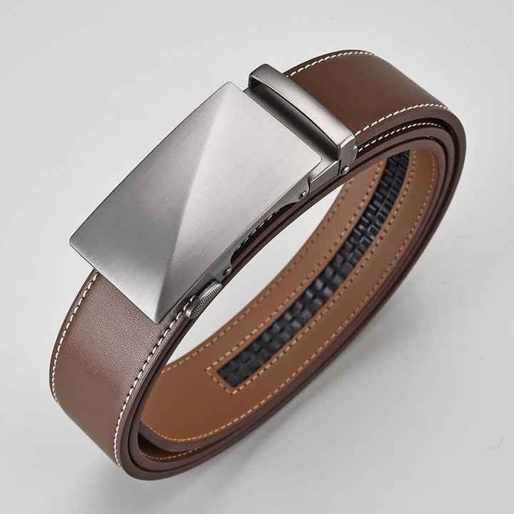 Simple Brown Business Gentleman Automatic Buckle Leather Belt