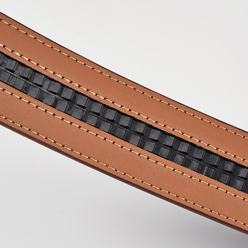 Simple Brown Business Gentleman Automatic Buckle Leather Belt