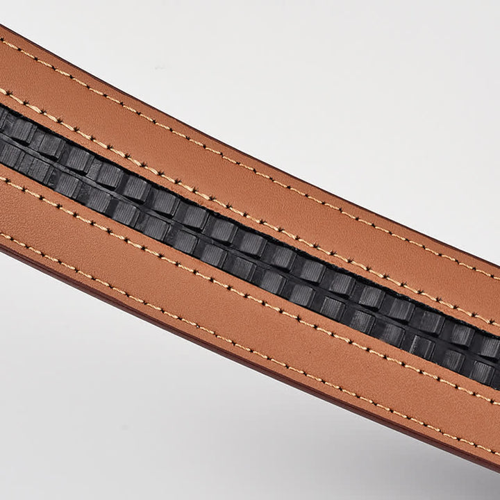 Simple Brown Business Gentleman Automatic Buckle Leather Belt - image 5