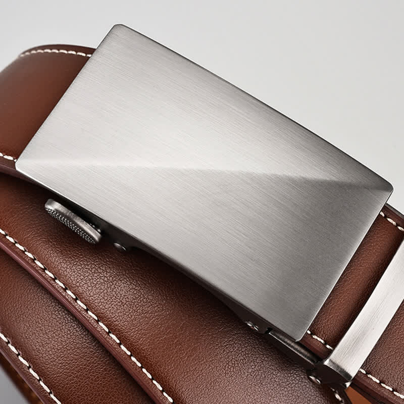 Simple Brown Business Gentleman Automatic Buckle Leather Belt