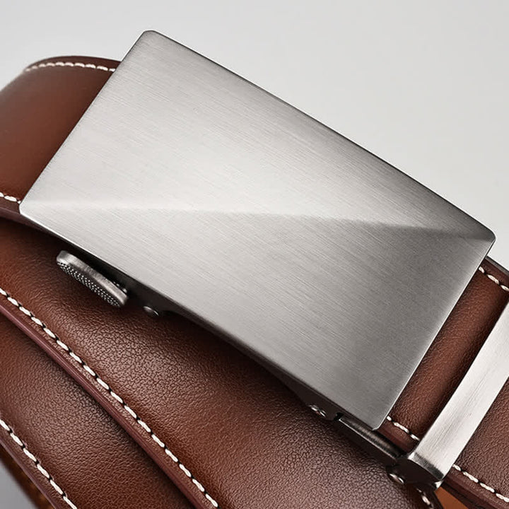 Simple Brown Business Gentleman Automatic Buckle Leather Belt