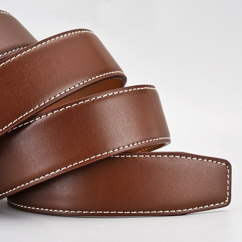Simple Brown Business Gentleman Automatic Buckle Leather Belt